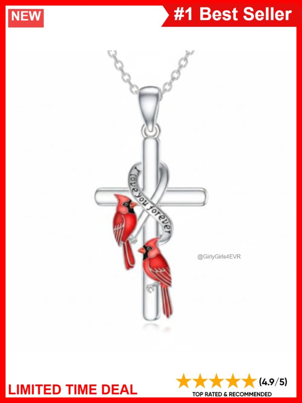 925 Sterling Silver Cross Necklace Cardinal Pendant Bird Jewelry Gift